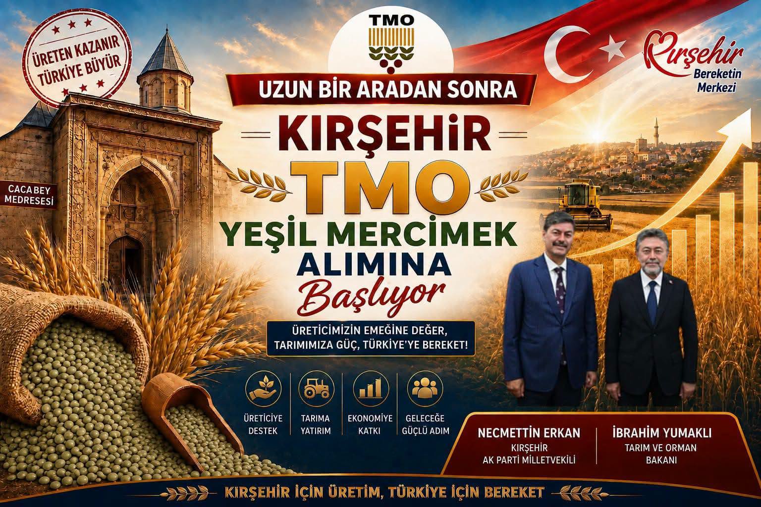 KIRŞEHİR’DE ÜRETİCİNİN YÜZÜ GÜLÜYOR: NECMETTİN ERKAN’IN YOĞUN MESAİSİYLE TMO MERCİMEK ALIMI YENİDEN BAŞLIYOR